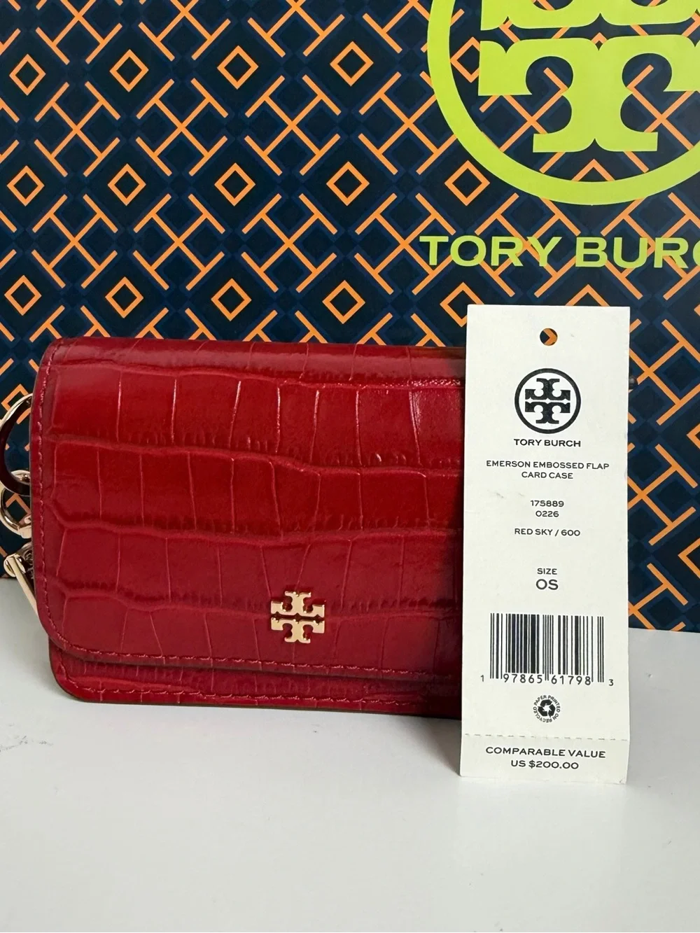 Tory Burch Red Croc-Embossed Leather Wallet
